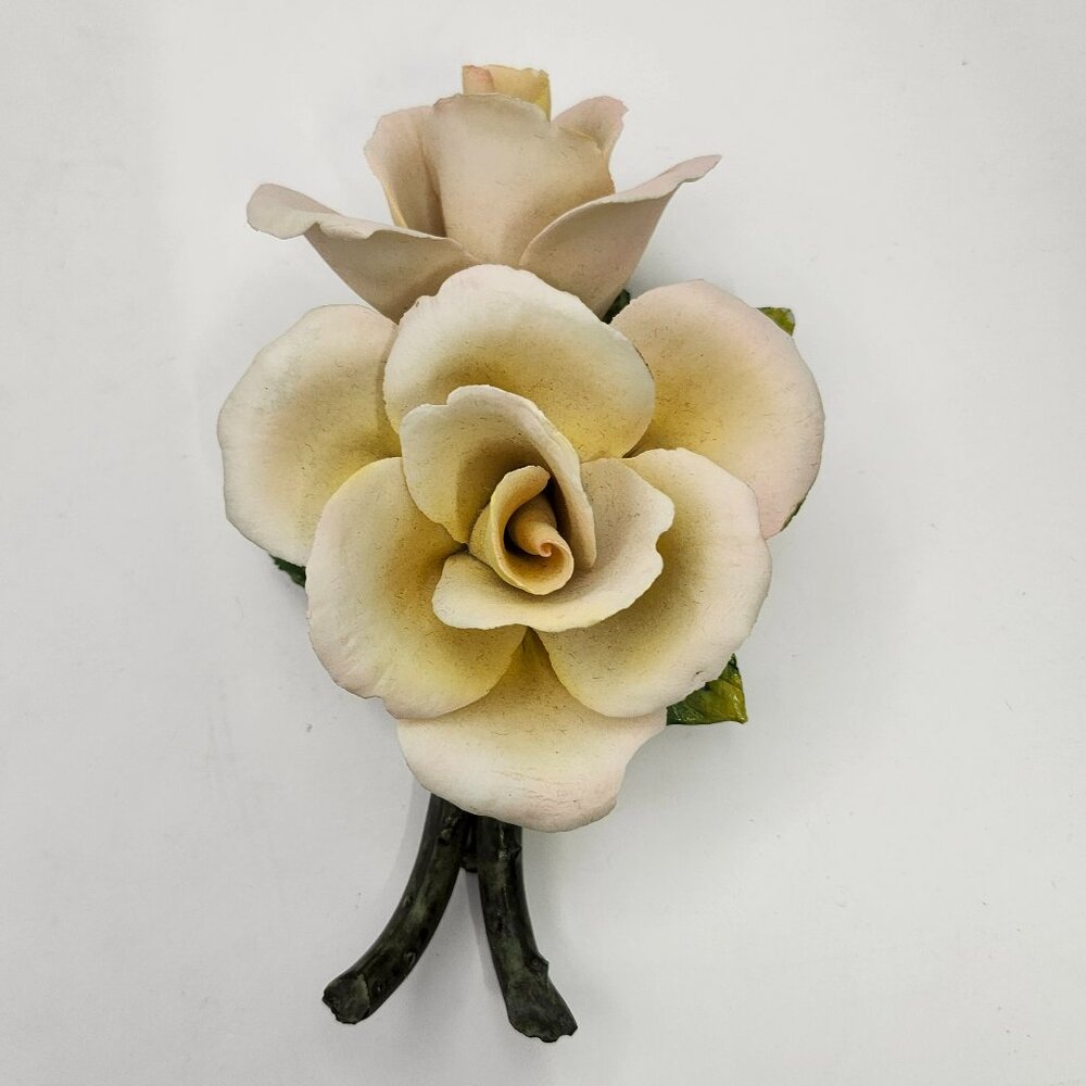 Vintage Napoleon Capodimonte Porcelain White & Yellow Rose Made In Italy